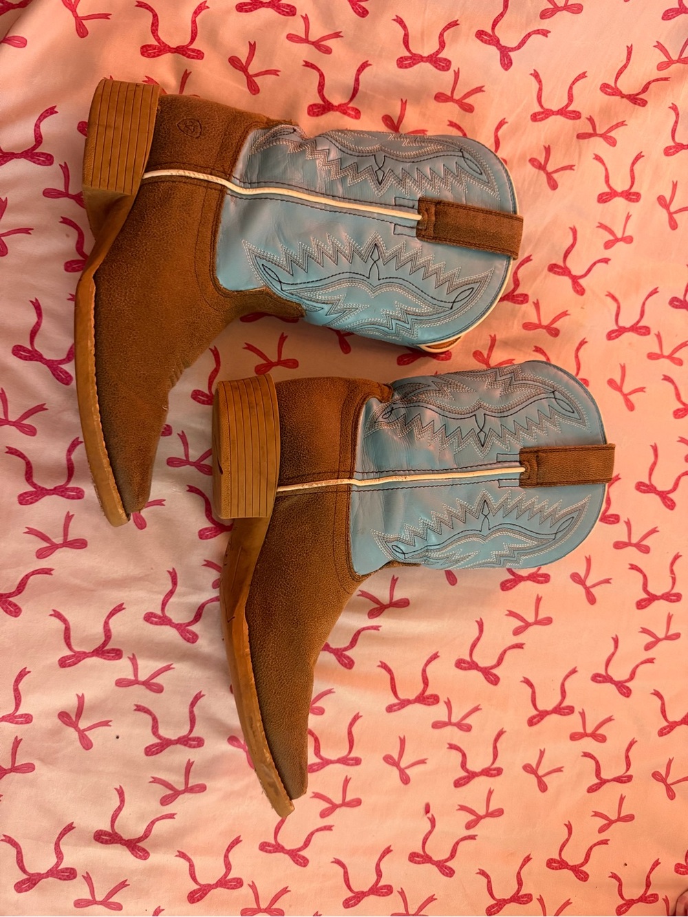 Ariat Brown Suede and Light Blue Embroidered Western Ankle Boots
